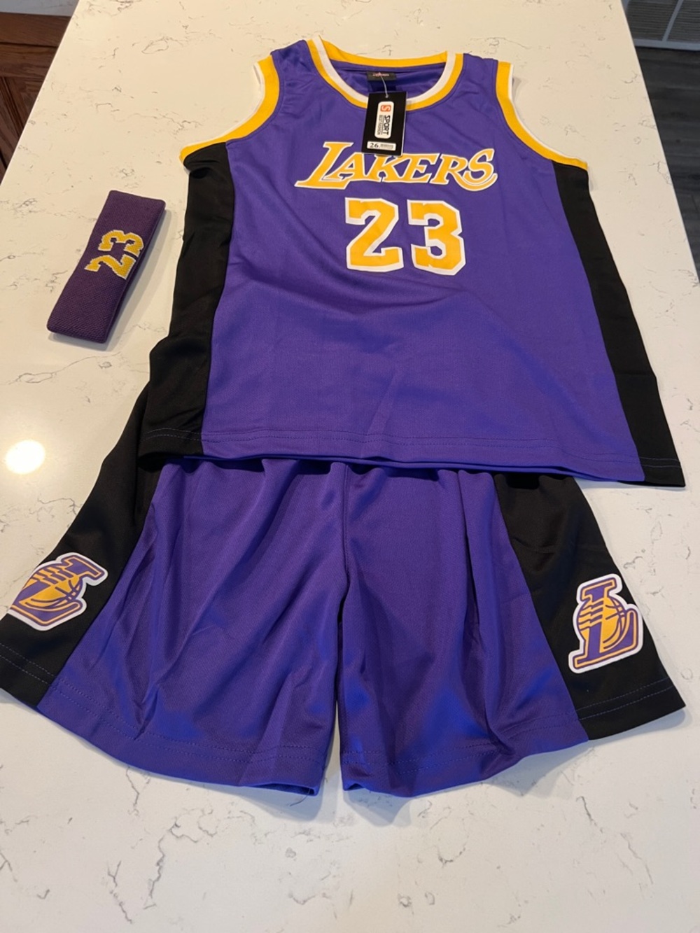 BEAST FASHION Kids Lakers Purple & Gold Basketball Outfit with Headband